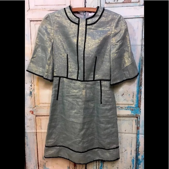 Karen Walker Dresses & Skirts - Anthropologie Karen Walker Blue Linen Gold Dress 4